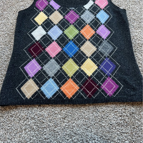 Talbots Charcoal Grey Argyle Lambs Wool Cashmere Blend Sweater Vest, Size Small - Picture 5 of 6